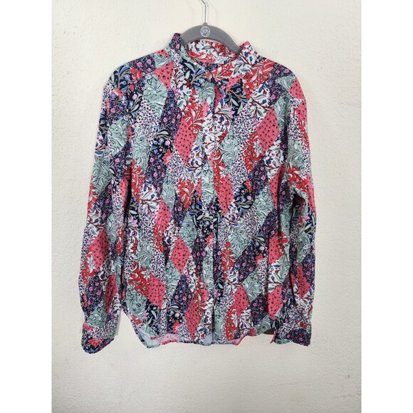 LOFT Tops - LOFT Womens Shirt Large L Red Pink Patchwork Floral Button Up Long Sleeve